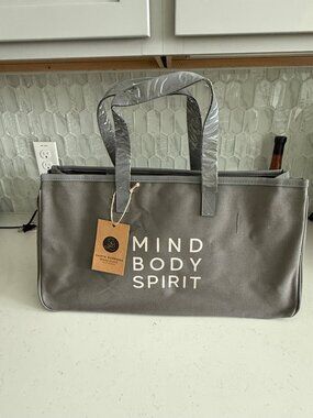 Santa Barbara Design Studio Mind Body Spirit Canvas Tote Bag 20x11x6 Gray With H
